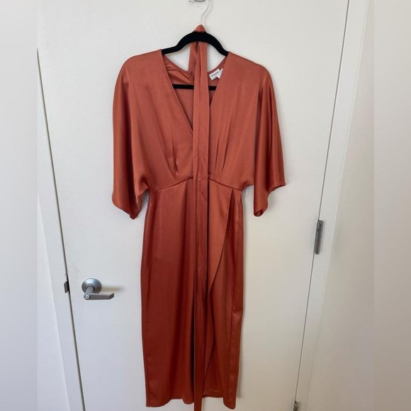 Aritzia Satin Midi Dress in Rust Orange - Picture 3 of 5